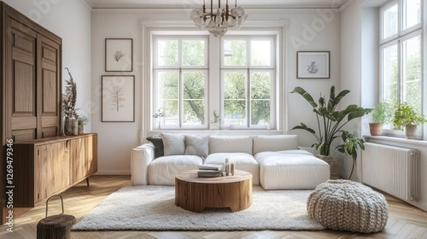 Fototapeta Modern European living room interior design