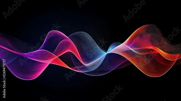 Fototapeta Abstract colorful waves flow dark background, digital art, website design.