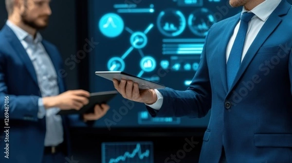 Fototapeta Business meeting insights corporate office digital reporting modern environment professional viewpoint data analysis concept