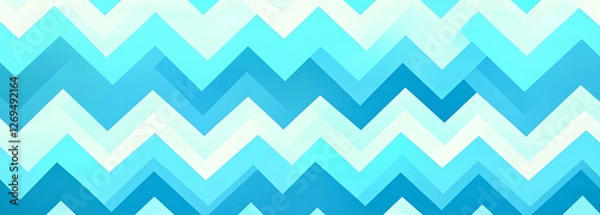 Fototapeta A seamless pattern with digital illustration, blue and turquoise chevron stripes on a pastel background