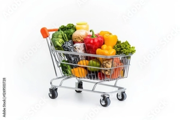 Fototapeta a shopping cart overflowing with fresh, vibrant vegetables, symbolizing healthy eating and grocery shopping