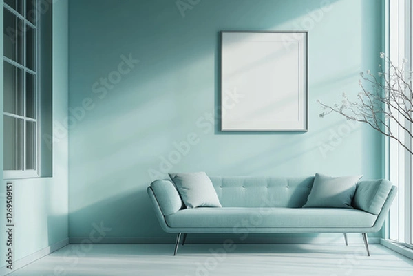 Fototapeta Modern minimalist living room design contemporary home interior bright environment wide angle view aesthetic concept