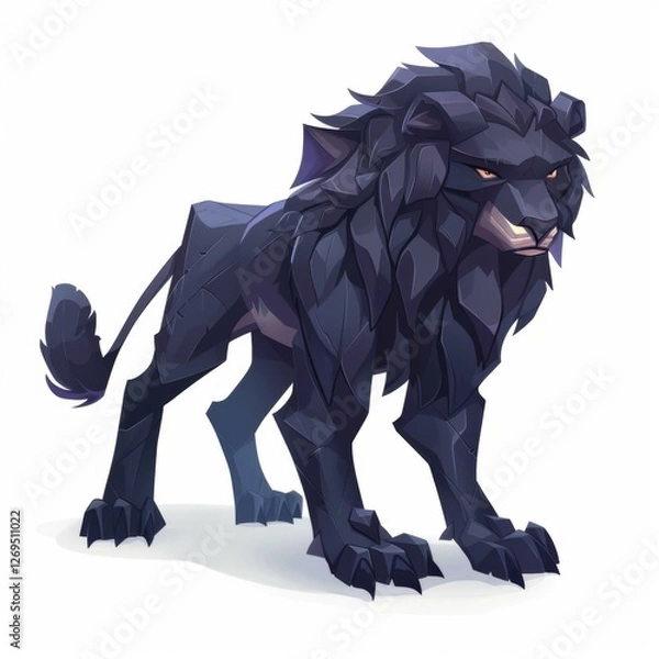Fototapeta Geometric Lion Illustration Featuring a Dark Color Palette and Angular Design Against White Backdrop