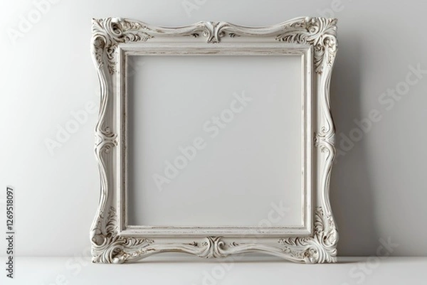 Fototapeta Empty frame against a plain white background with subtle shadows isolated