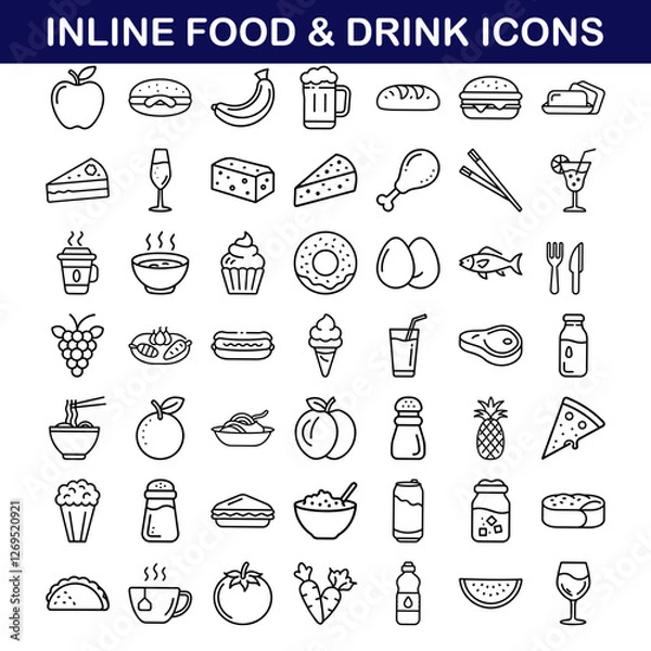 Fototapeta Inline Food and Drink Icons Diverse Culinary Graphics Collection