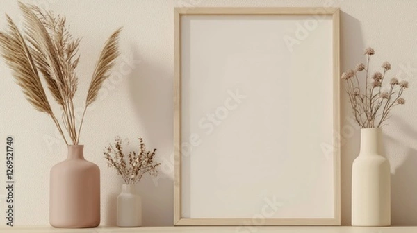 Fototapeta Empty frame with modern design on a plain light background isolated