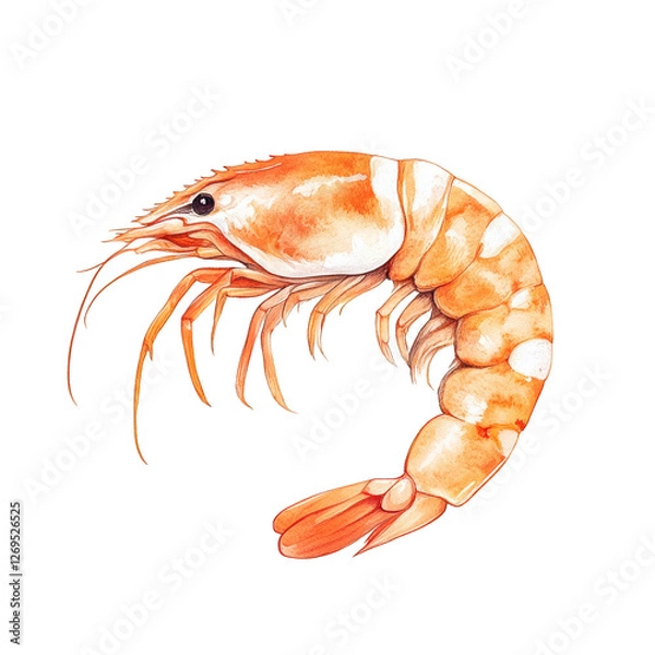 Obraz A simple yet appealing shrimp illustration with vibrant, natural orange and white tones, subtle details, transparent background, PNG
