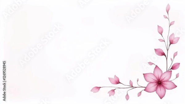 Obraz Delicate pink flower branch in minimalist watercolor style with copy space