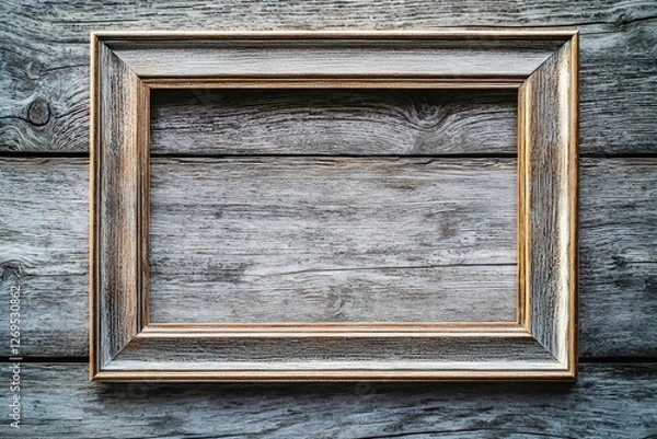 Fototapeta Empty rustic frame on a clean wooden surface with soft natural light isolated