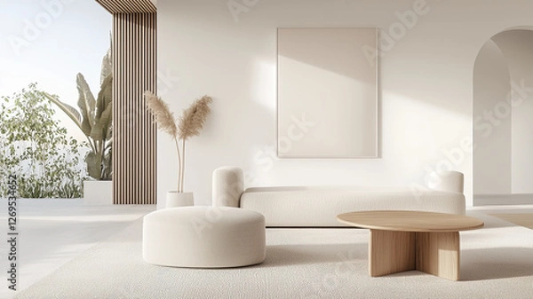 Fototapeta Minimalist living room with neutral tones and natural light