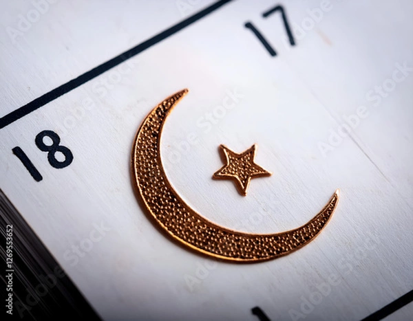 Obraz Ramadan calendar with a crescent shape marked, macro shot