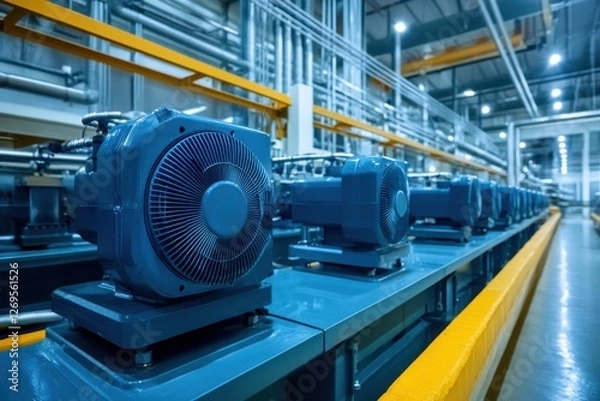 Fototapeta Spacious refrigeration space with electric motors and efficient water supply systems for industrial applications