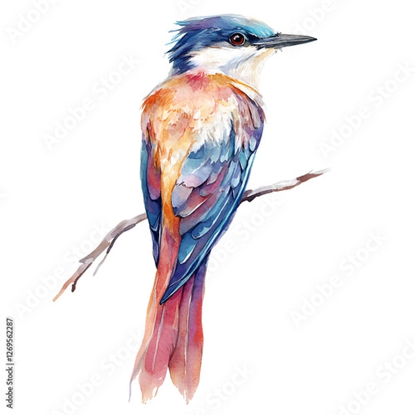 Obraz Watercolor clipart bird on a branch