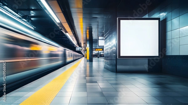 Fototapeta Modern Subway Station with Empty Advertisement Board