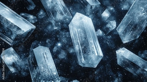 Fototapeta Abstract Crystal Structures Illuminated Against a Starry Background