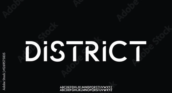 Fototapeta Modern techno font, futuristic line type of english alphabet letters and numbers. Minimal tech typeface vector typography. Future technology digital abc characters font, modern double line symbols
