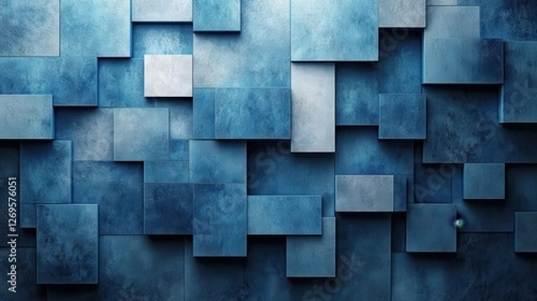 Fototapeta Layered geometric design with gradient blue and silver tones creating a dynamic visual depth and texture