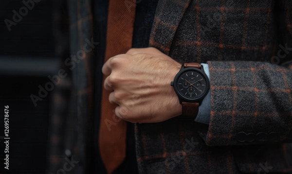 Obraz Elegant Men's Watch with a Classic Plaid Suit