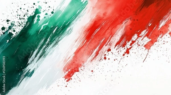 Fototapeta  Watercolor splash of green, white, and red brushstrokes.Generative ai illustration