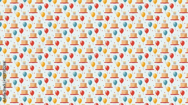 Fototapeta お誕生日パーティーのイメージの可愛いイラストパターン