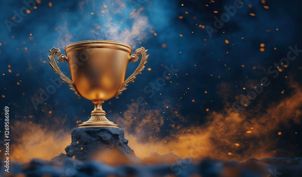 Obraz Golden Trophy of Victory with a Dramatic Background