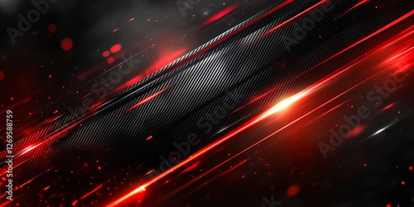 Fototapeta Bright red streaks contrast sharply against a dark carbon fiber technology led light background, creating a fluid and energetic visual effect that evokes motion and excitement.