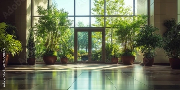 Obraz Office Lobby with Plants and Windows