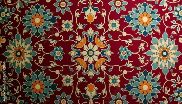 Fototapeta Luxury Parthian textile pattern – elegant woven fabric featuring Persian floral motifs