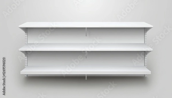 Obraz Empty white retail shelves against a neutral backdrop