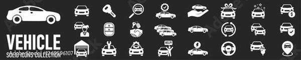Fototapeta Car vehicle solid icons collection. Containing car dealer, keyless, garage, electrical vehicle etc icons. For website marketing design, logo, app, template, ui, etc. Vector illustration. Automobile