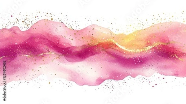 Fototapeta Soft Watercolor Blush Pink Pearl Line Art with Artistic Border and Texture