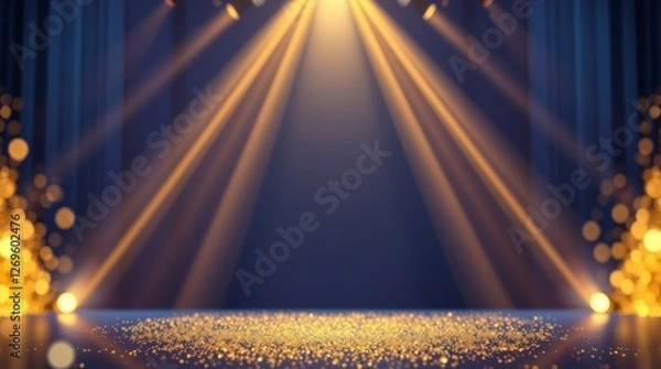 Obraz Golden Stage Spotlight Glitter Background Image