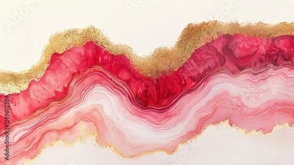 Fototapeta Vibrant Watercolor Artwork with Crimson and Ruby Tones in Geode Design
