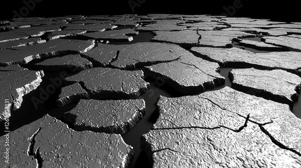 Fototapeta Cracked Ice on Black Surface with Deep Fissures and 3D Texture Detail