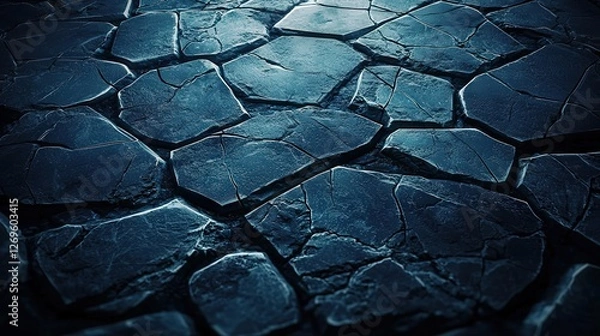Fototapeta Splintered Stone Surface with Missing Chunks in a Dramatic 3D Perspective