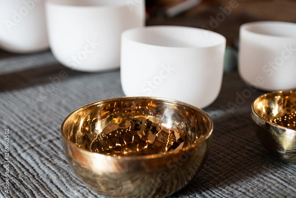 Obraz Singing and quartz crystal bowls