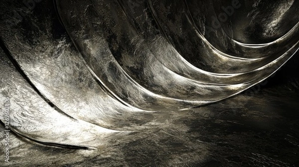 Fototapeta Dark Warped Metal Surface with Twisted Sections in a 3D Perspective