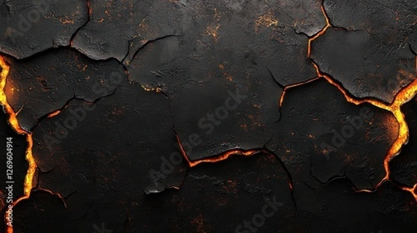 Fototapeta Smoldering Metal Texture with Burnt Edges on a Dark Floor Surface
