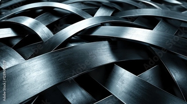Fototapeta Twisted Metal Sections with Warped Surface and Dark Reflections in 3D