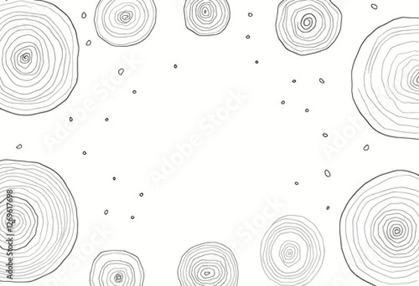 Fototapeta Concentric circles and dots, with varying sizes and radii, creating a sense of depth and movement. Vector patterns, random pattern