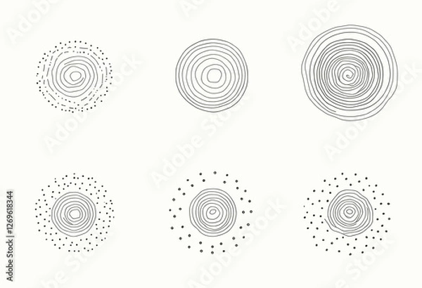 Fototapeta Six circles, each with a unique design and arrangement of dots, creating a visually appealing and intricate composition. Vector patterns, random pattern