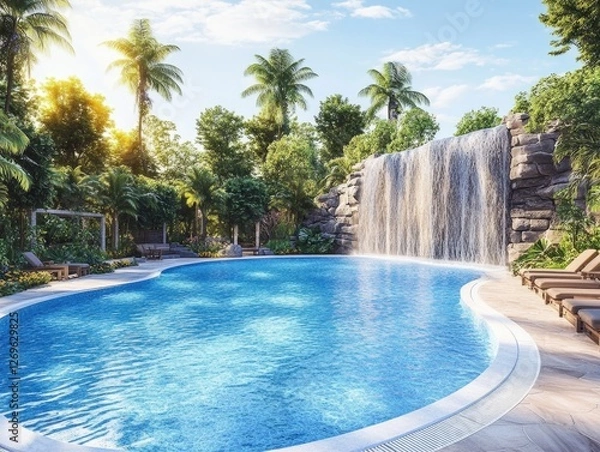 Obraz Swimming pool with waterfall