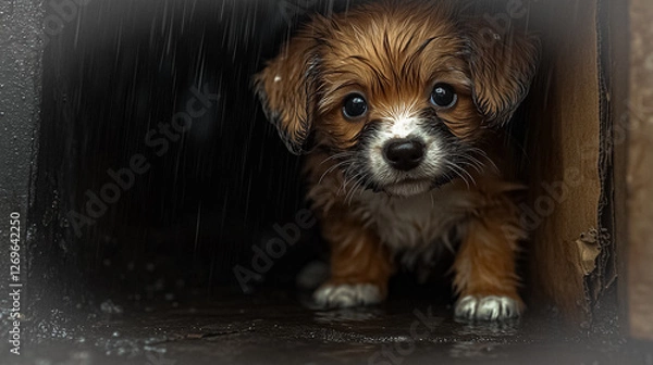 Obraz A puppy pet i the rain 