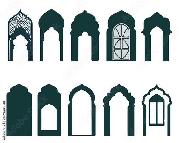 Fototapeta Islamic arch window or door vector set