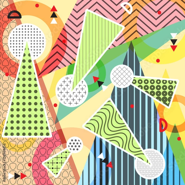 Fototapeta Geometric abstract pattern with textured triangles. Abstract design poster, cover, fabric, card. Abstract background for decoration textile, package, wrapping paper. Wallpaper with geometric elements