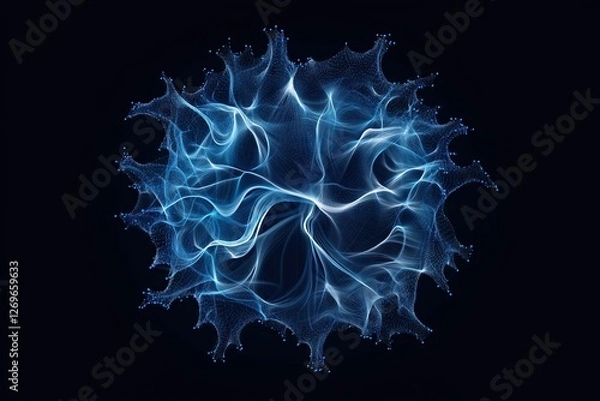 Fototapeta Abstract blue light wave in a circular pattern on a black background, symbolizing energy flow, futuristic technology, and digital art.

