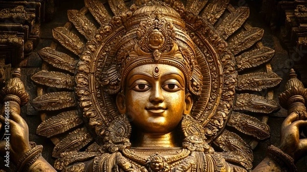 Fototapeta Majestic Golden Statue with Intricate Details and High Contrast