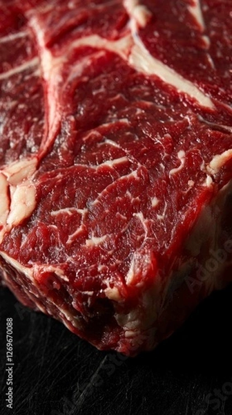 Obraz Close-Up Macro Shot of Marbled Ribeye Steak Displaying Rich Detail