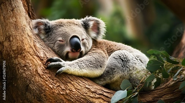 Obraz A koala resting in a eucalyptus tree