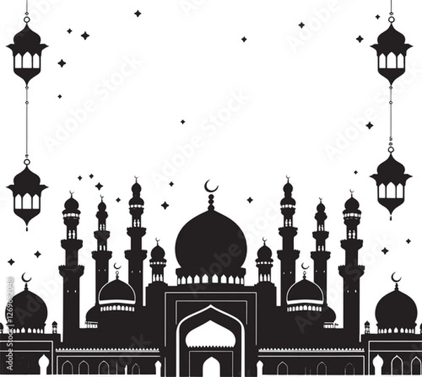 Fototapeta vector illustration of mosque in silhouette